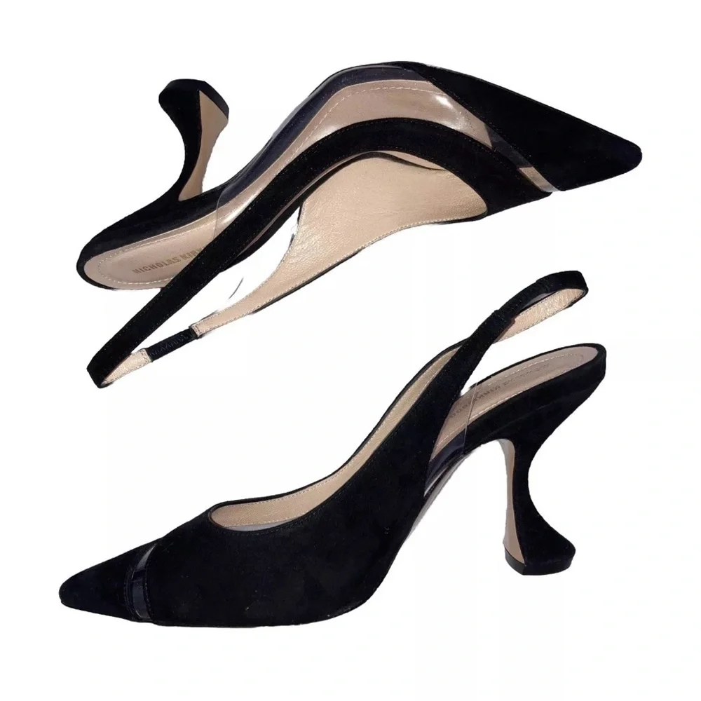 Nicholas Kirkwood Black Slingback Pumps Heels Cutout Clear 8.5 Formal NIB 🟡